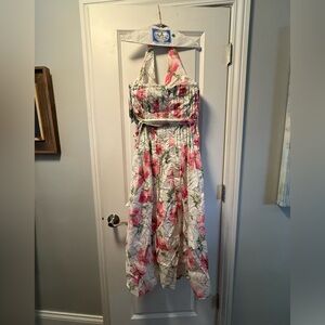 CeCe Floral Dress with Pink and Green Accents